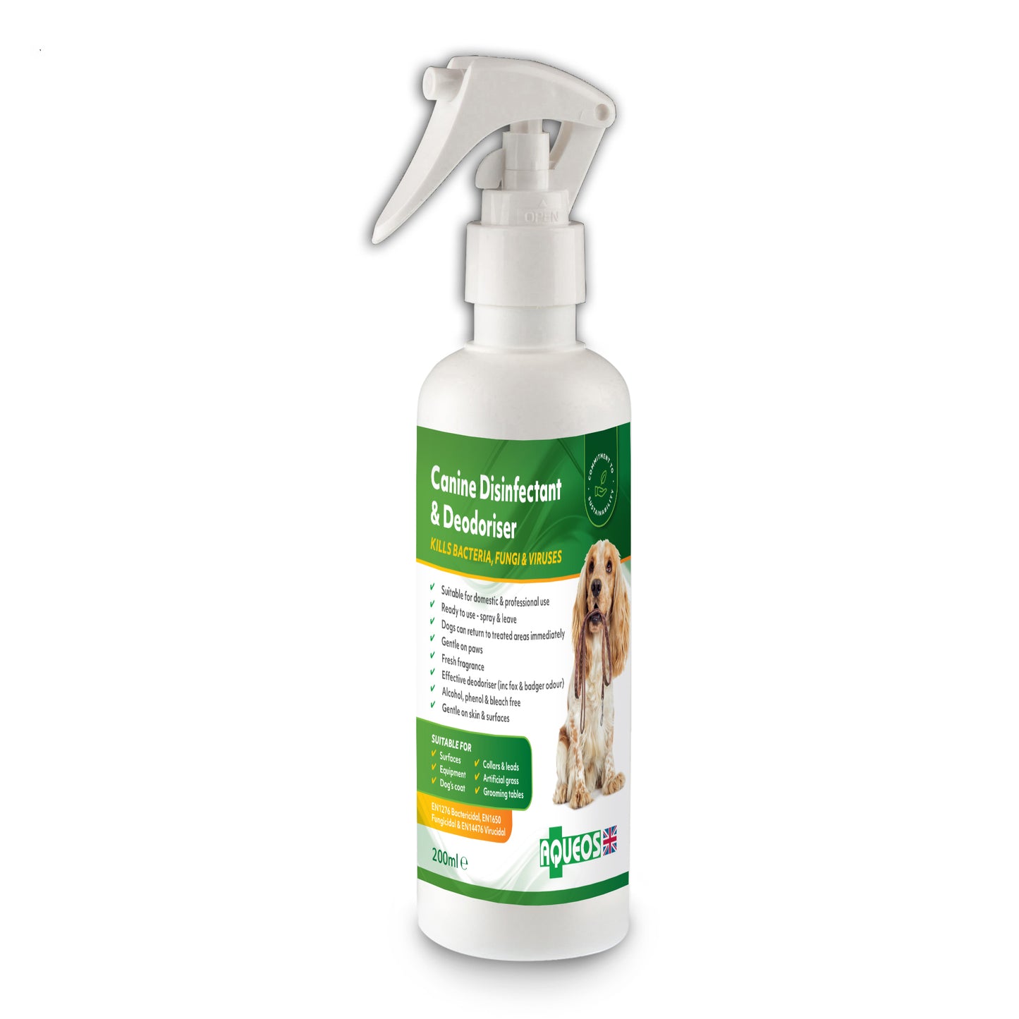 Dog disinfectant and deodoriser – Aqueos spray for hygiene and odour control.