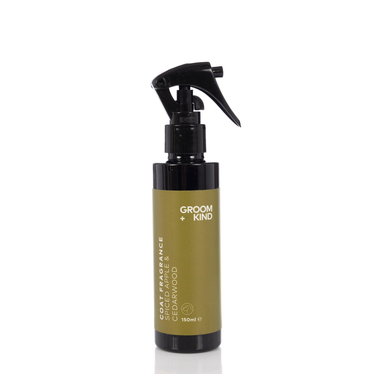 Dog Cologne Spray bottle with 'Groom + Kind' branding on a white background
