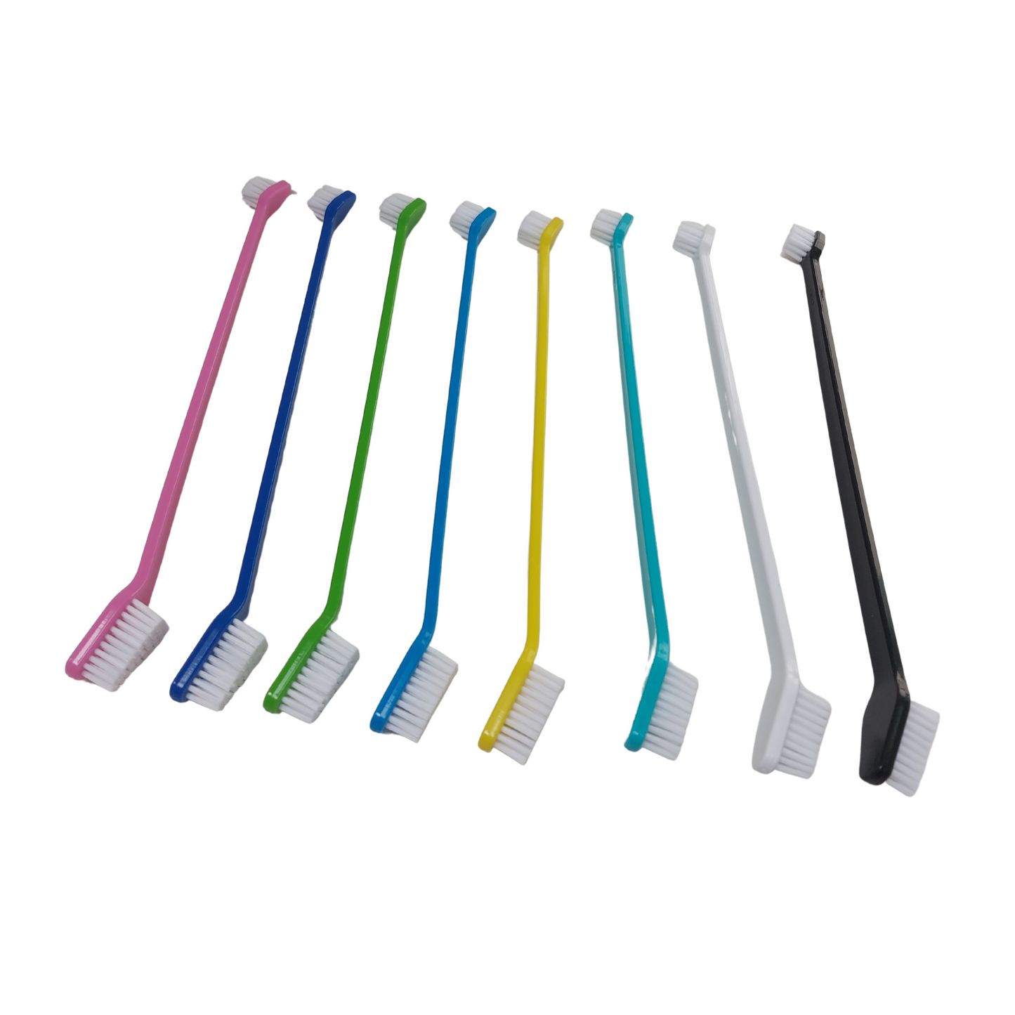 Ergonomic pet toothbrushes, displayed on a white background.
