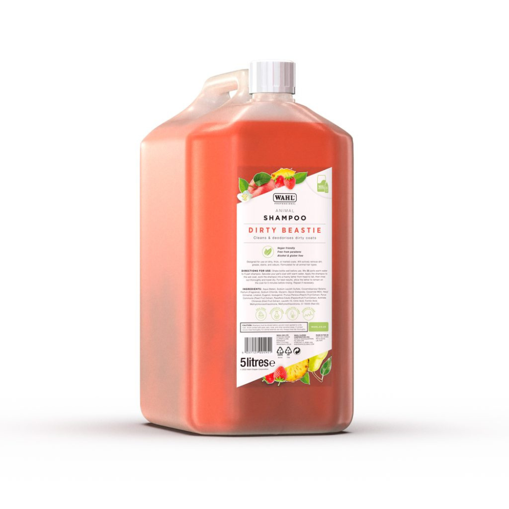 Wahl Dirty Beastie shampoo 5L – tough cleaning for dogs with dirty, muddy coats.