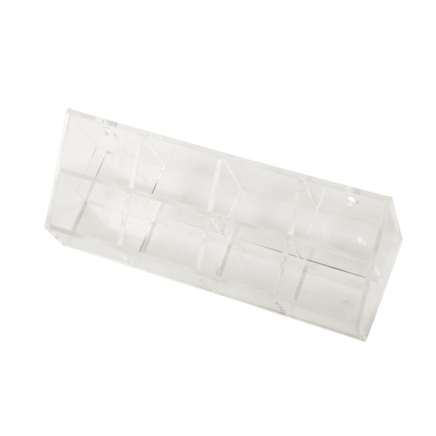 Clear plastic clipper blade display case on a white background