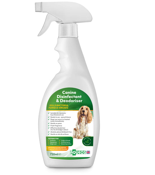 Dog disinfectant and deodoriser – Aqueos spray for hygiene and odour control.