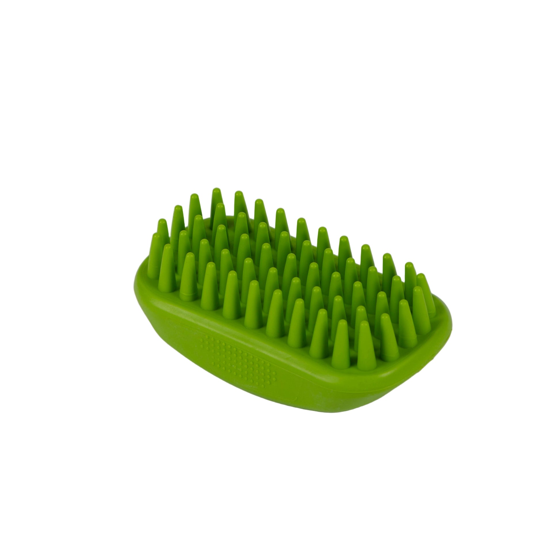 Green ergonomic dog shampoo brush