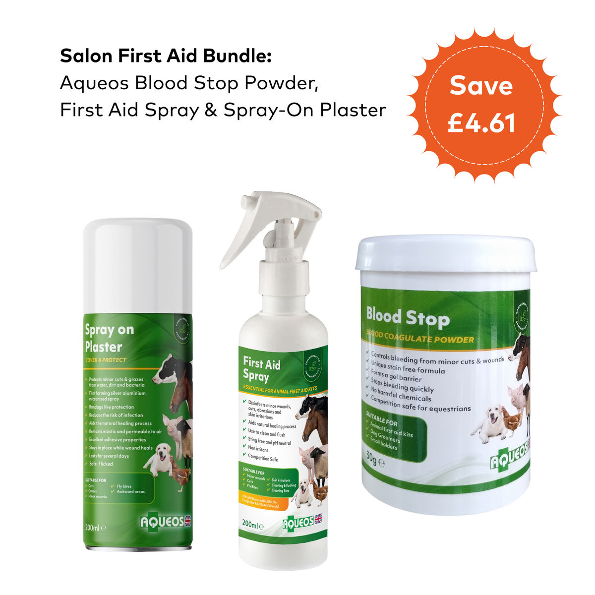 Salon First Aid Bundle: Blood Stop Powder, First Aid Spray & Spray-On Plaster