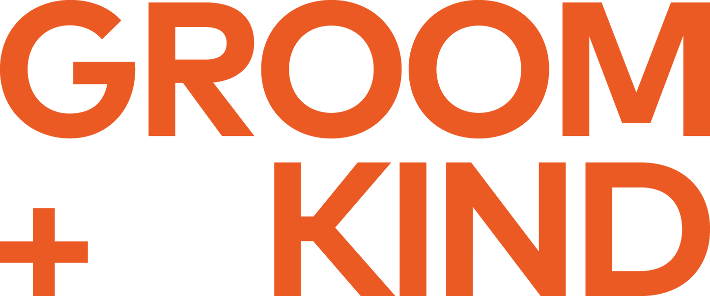 Orange 'Groom + Kind' logo on a white background
