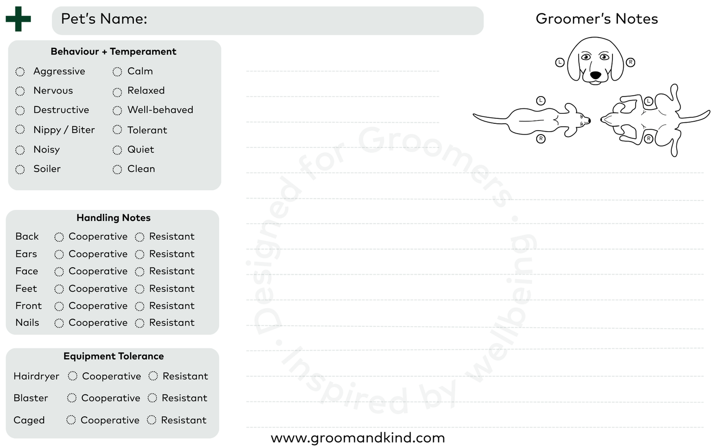 Grooming Client Record Card - Free Printable and Editable template
