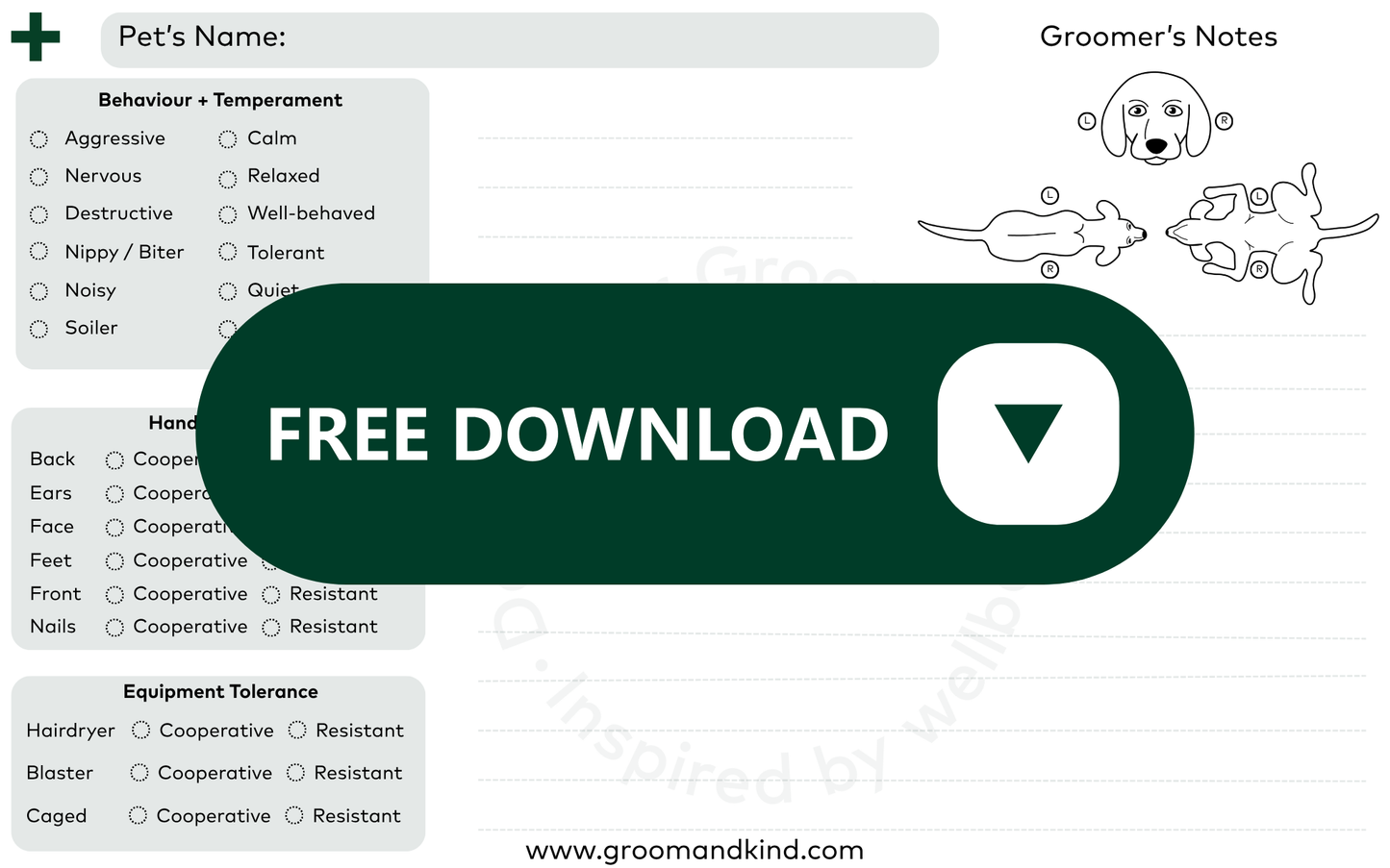 Grooming Client Record Card - Free Printable and Editable template
