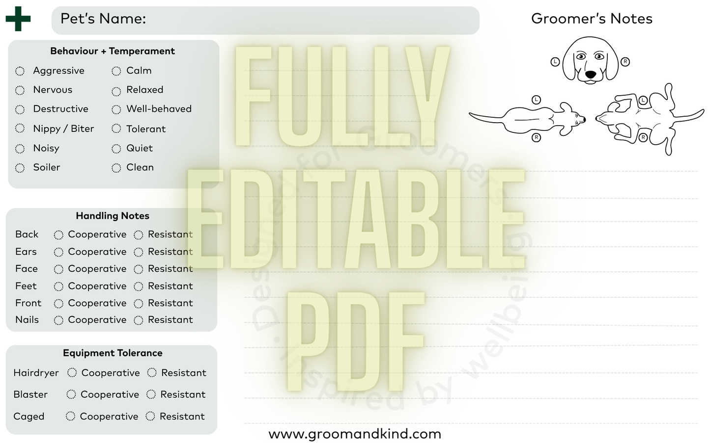 Grooming Client Record Card - Free Printable and Editable template