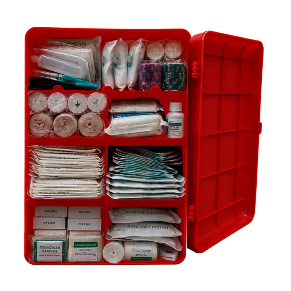 View of the inner contents of the Poorly Paws First Aid Cabinet one a white background