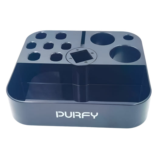 Deluxe grooming tool caddy with multiple compartments.